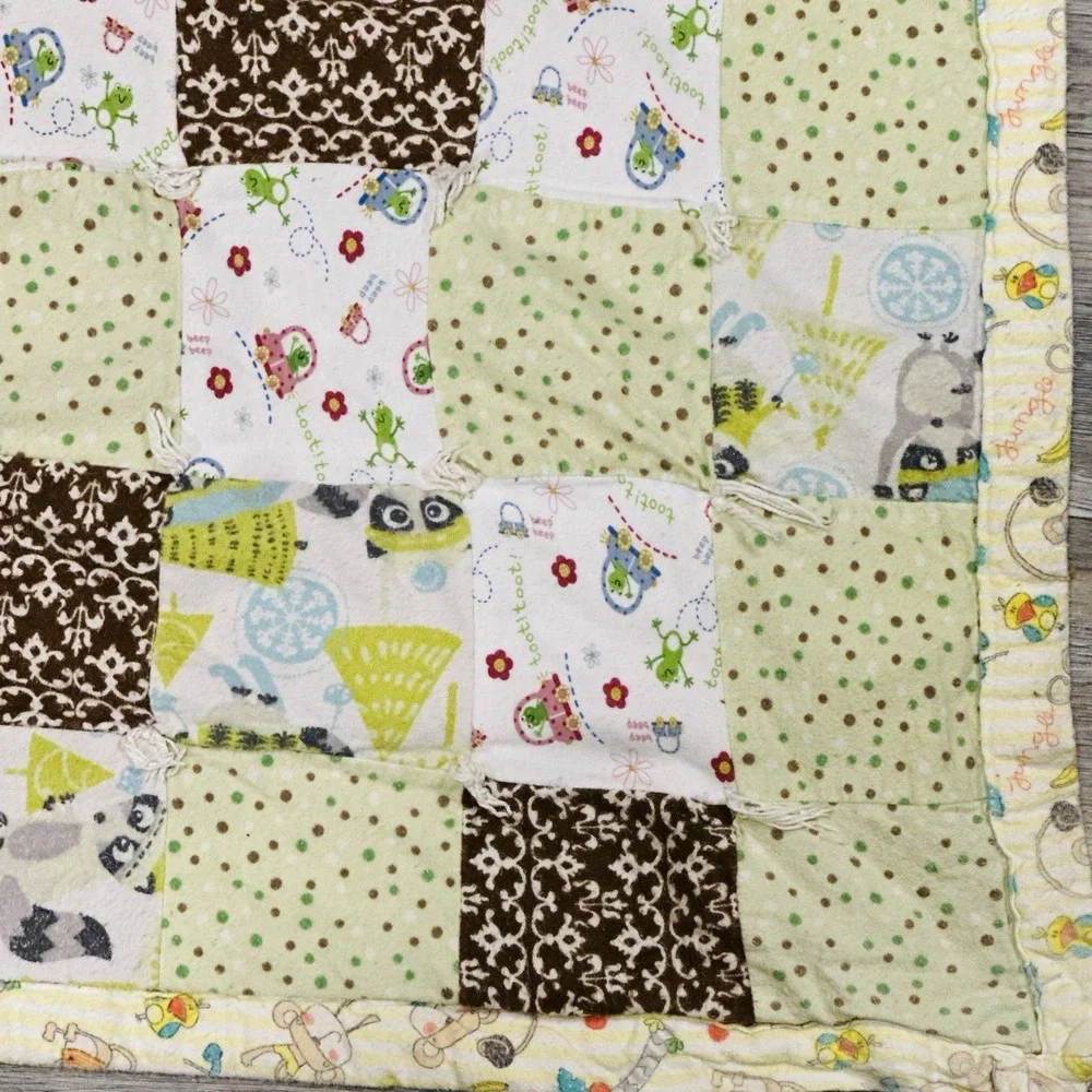 PInk & Gray Stripes & Poke-a-dots Flannel 40 x 48 Baby size‎ Finished Baby Quilt